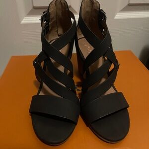 Black wedge sandals